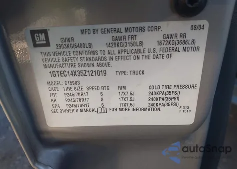 2005 GMC Sierra 1500 Work Truck z USA, uszkodzony, nr VIN 1GTEC14X35Z121019